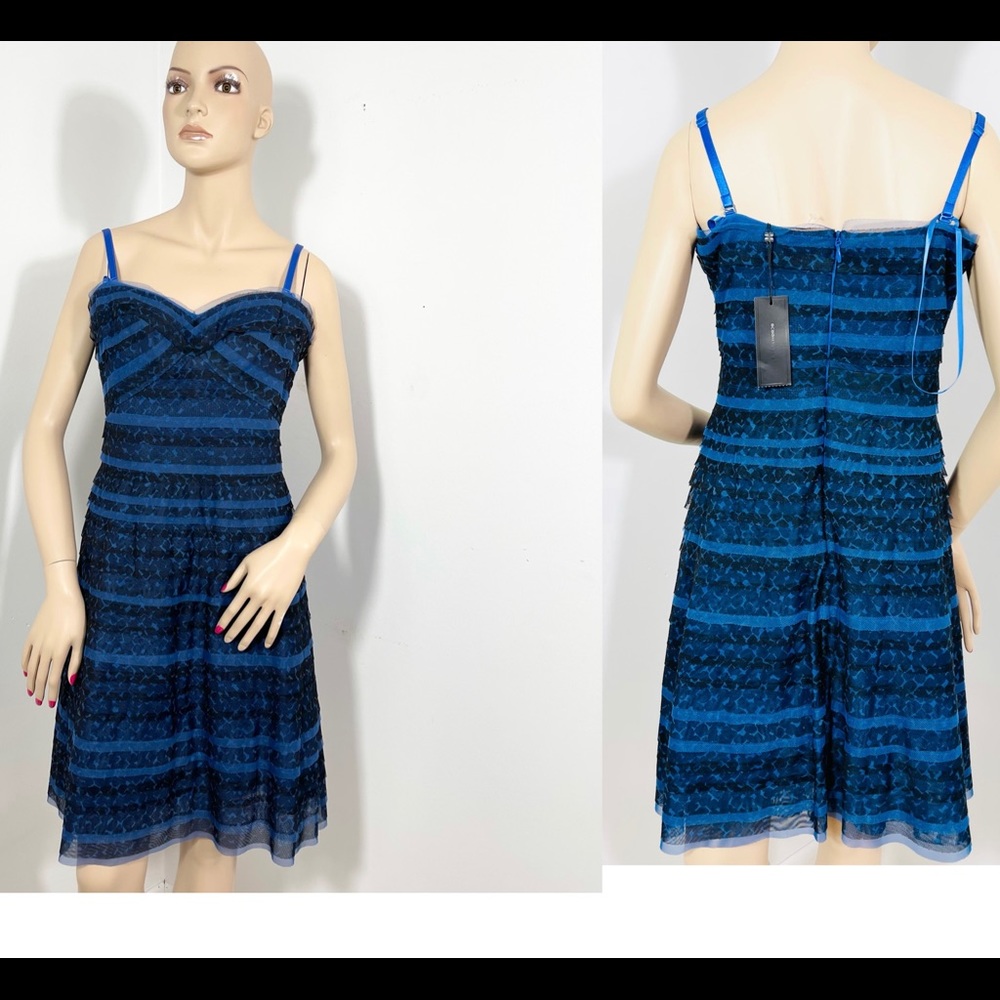 🦋NEW BCBG Ruffle laces blue & black mini Dress 12